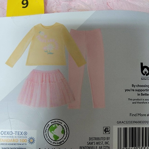 Member's Mark Girl's 3 Piece Tutu Set Yellow and Pink Flowers Size 6 - Picture 7 of 12